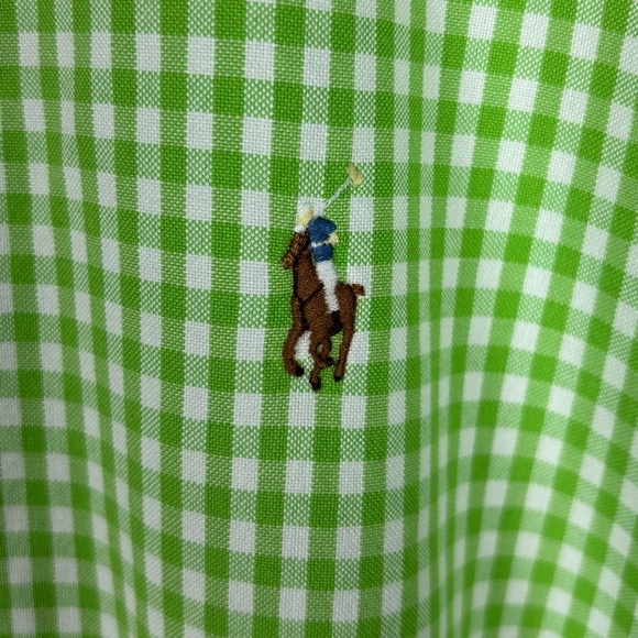Ralph Lauren Classic Fit  Button Down Shirt Men’s Large Green White Gingham - Picture 3 of 5